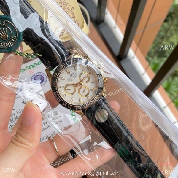 Knock off Rolex Daytona Watch Gold Case Black Ceramic Bezel Men Size 7