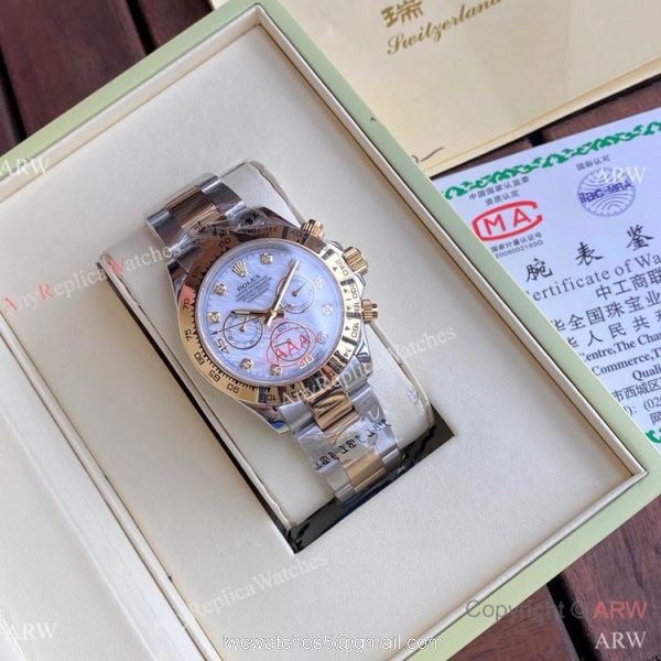 Two Tone Rolex Daytona 40mm Watches White MOP Dial Men Size 7