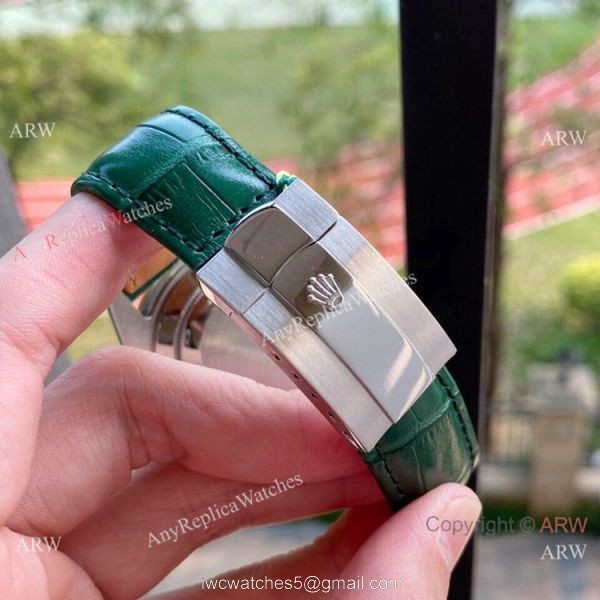 Upgraded Rolex DayDate II Green Dial Leather Strap Watch 41mm 7