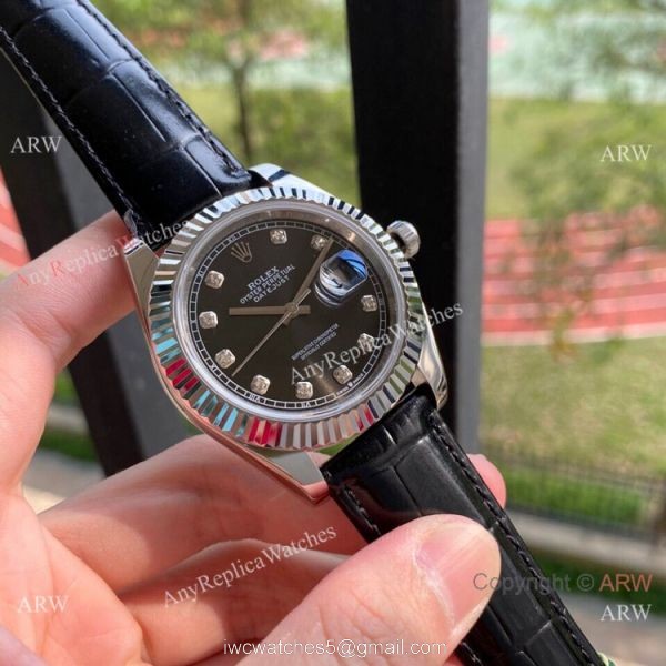 Upgraded Rolex Datejust II Men Watch Black Diamond Dial Leather Band 7