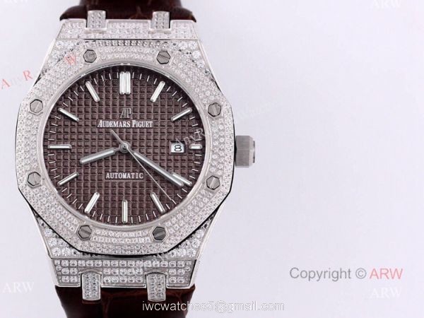 Swiss Audemars Piguet Royal Oak Brown Dial Iced Out Watches Replica For Sale 7