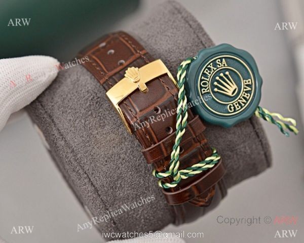 Best Replica Rolex Daytona watch Gold Dial with Diamond Leather Strap 7