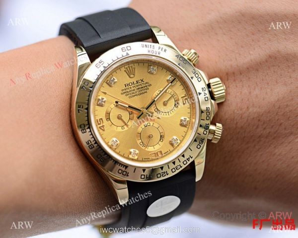Best Replica Rolex Daytona Rubber Band Watch Gold Diamond Face 40mm 7