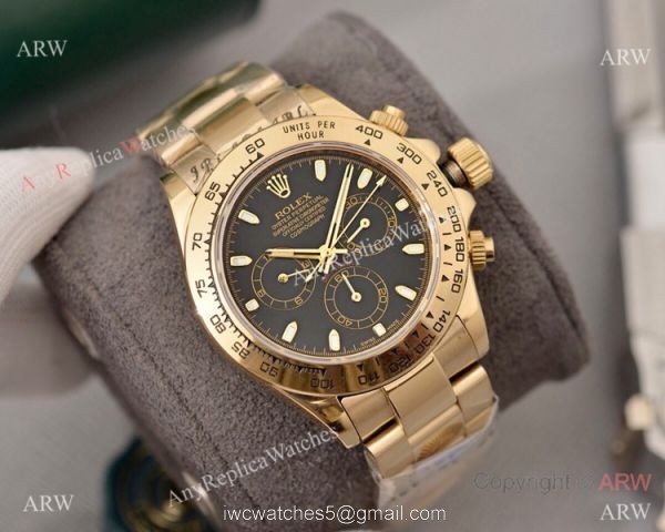 Copy Rolex Daytona Yellow Gold Black Face 40mm Watch High Quality 7