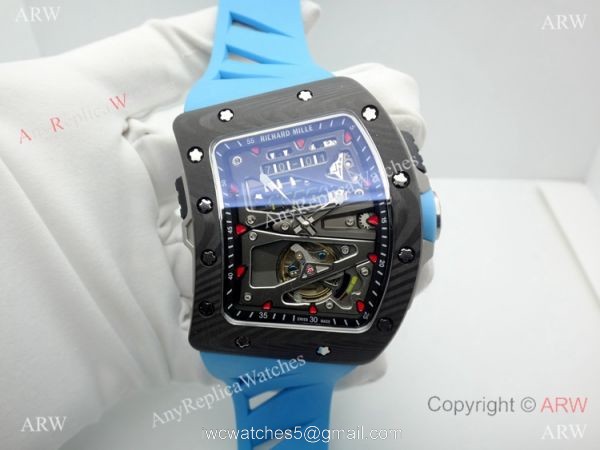 Swiss Grade 1 Richard Mille RM 70-01 Carbon Case Blue Rubber Strap Watch 7