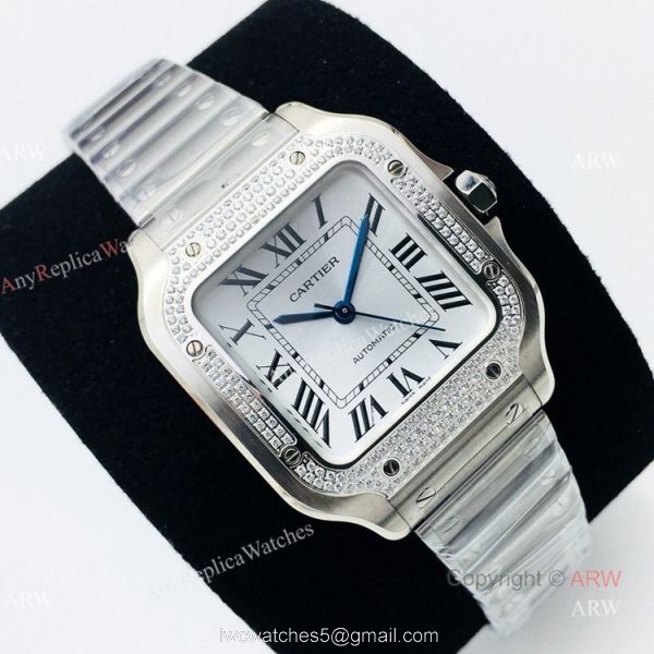 BV Factory 1:1 Copy Ladies Cartier Santos De Cartier Silver Diamond Watch 7