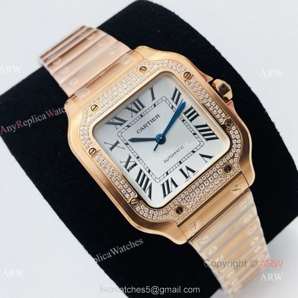 BV Factory 1:1 Cartier Santos De Cartier Watch Copy Rose Gold Diamond Ladies 7