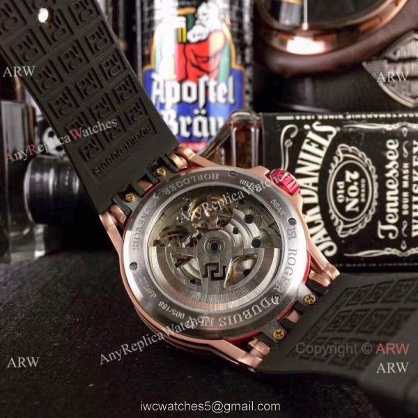 Replica Roger Dubuis Excalibur Double Flying Tourbillon Watches Black Skeleton Dial Rose Gold 7