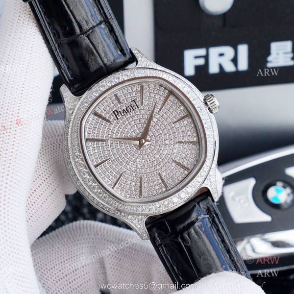 Swiss Grade Replica Piaget Diamond Watch Piaget Black Tie Diamond Watch 42mm 7