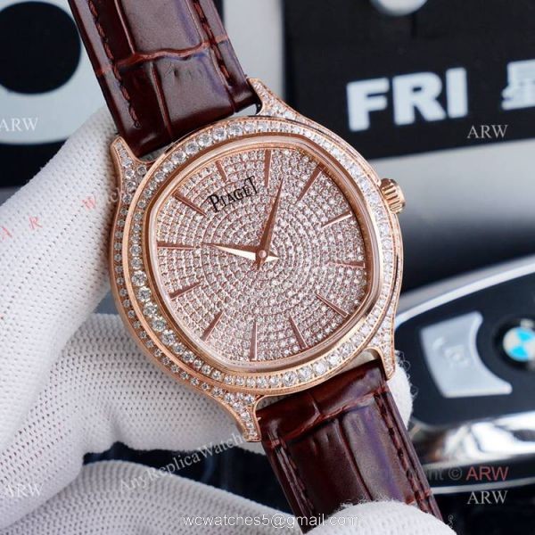 Swiss Grade Replica Piaget Black Tie Rose Gold Diamond Mens Automatic Watches 7