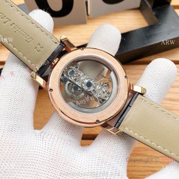 Copy Corum Bridge Transparent Dial Corum Watch Diamond Bezel Rose Gold 7
