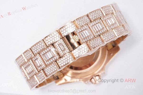 Best Replica Rolex GMT Master ii Full Diamond Rose Gold Watch 40mm 7