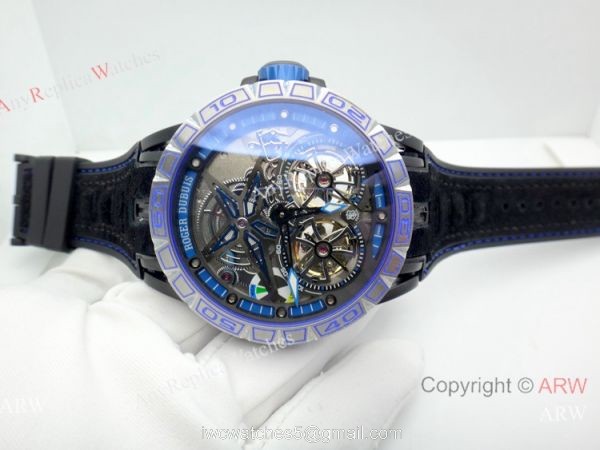 Newest Replica Roger Dubuis Excalibur Double Tourbillon Watch Men Size 7