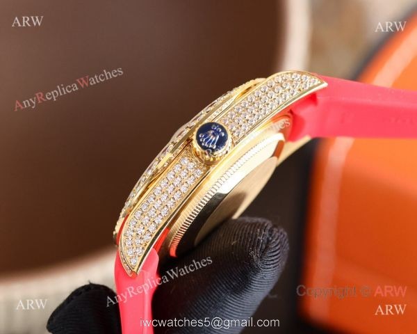 Knock-off Rolex Day-Date 40MM Blue Face Diamond Case Rubber Strap Watch 7