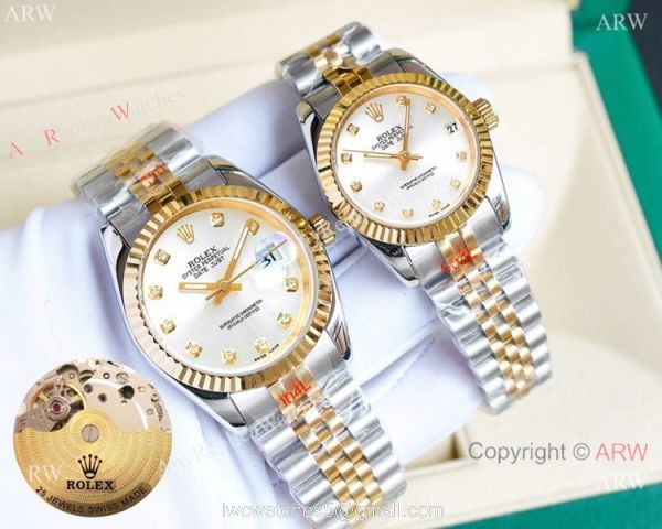 Replica Rolex Datejust Two Tone Lover Watches Siver Dial 7