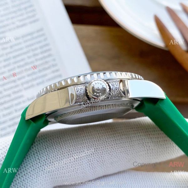 AAA Replica Rolex Submariner Diamond Watches SS Black Rubber Strap 7