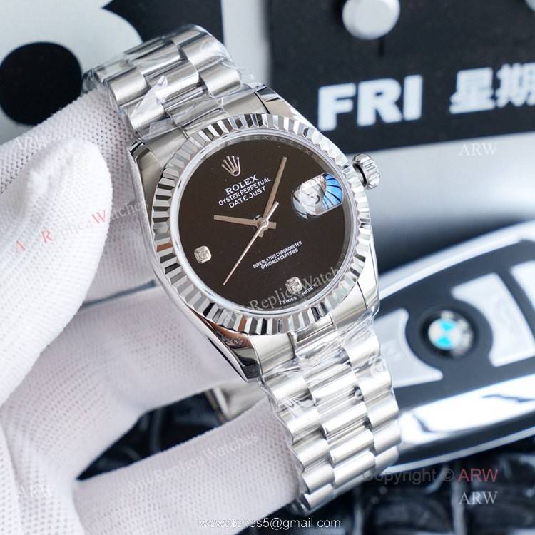 Swiss Copy Rolex Datejust 36 Black Face Mens Watch 7