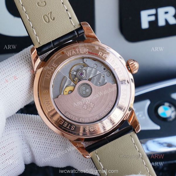 New Patek Philippe Geneve Copy Watches White Dial Black Leather Strap 7