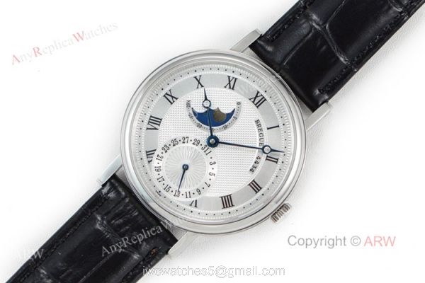 Replica Breguet Classique Moonphase Watch 40mm Breguet Black Leather Strap 7