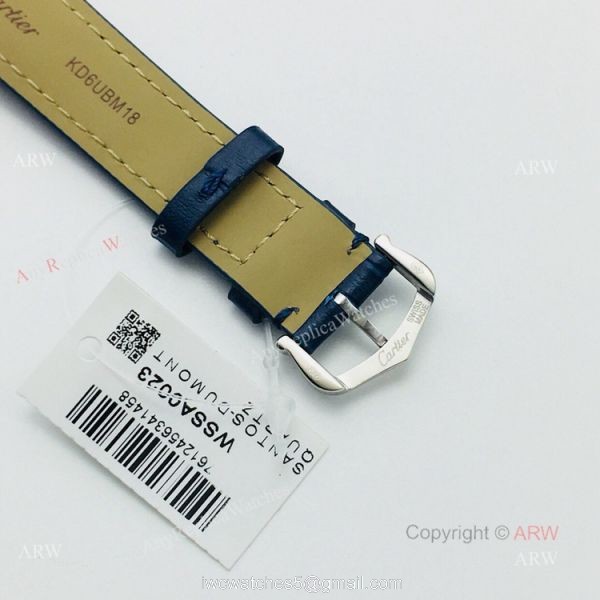 Swiss Replica Cartier Santos Dumont Blue Leather Watch New Cartier Watches 7