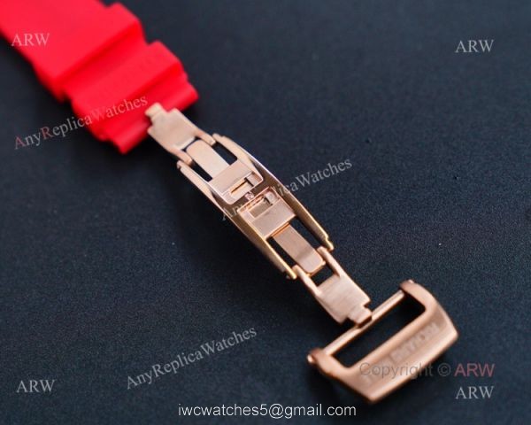 Rose Gold Richard Mille RM 052 Skull Replica Watch With Red Rubber Strap 7