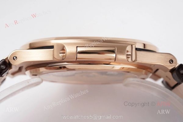 Swiss Patek Philippe Nautilus Rose Gold Grey Dial Brown Leather Strap Replica Watch 7