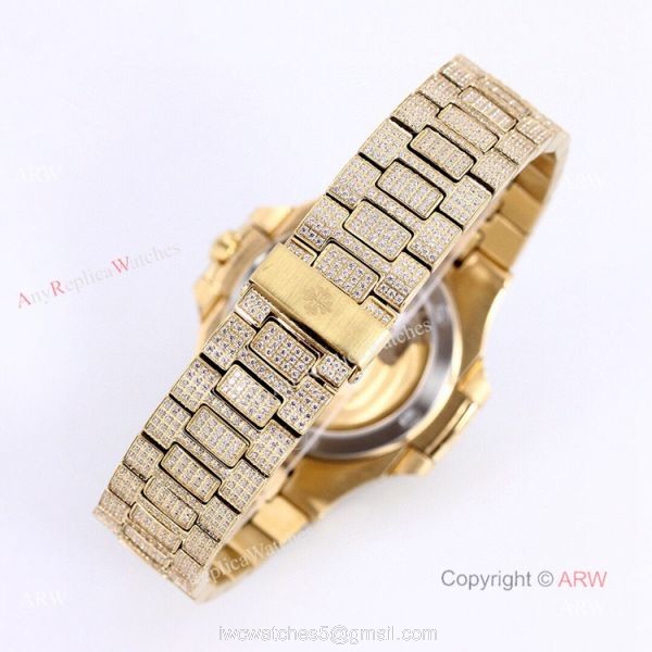 Iced Out Patek Philippe 5719 Patek Philippe Nautilus Bust Down All Gold Watch Replica 7