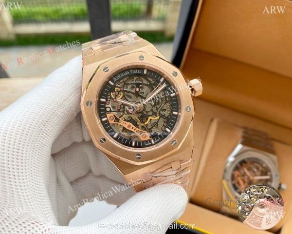 Replica Audemars Piguet Skeleton Royal Oak Watches Two Tone Rose Gold 7