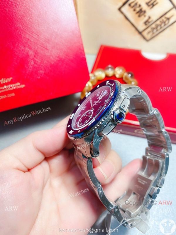 New! Replica Cartier Calibre de Quartz Watches Rose Gold Blue Bezel 7