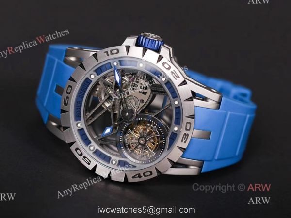 Swiss Replica Roger Dubuis Excalibur Blue Skeleton Watch For Men 7
