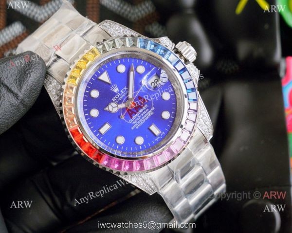 Top Replica Rolex Submariner Rainbow Bezel Blue Dial Watch 7