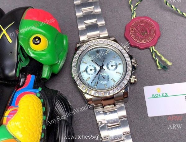 Clone Rolex Daytona Rubber Strap Glacier blue Dial Diamond Bezel 7