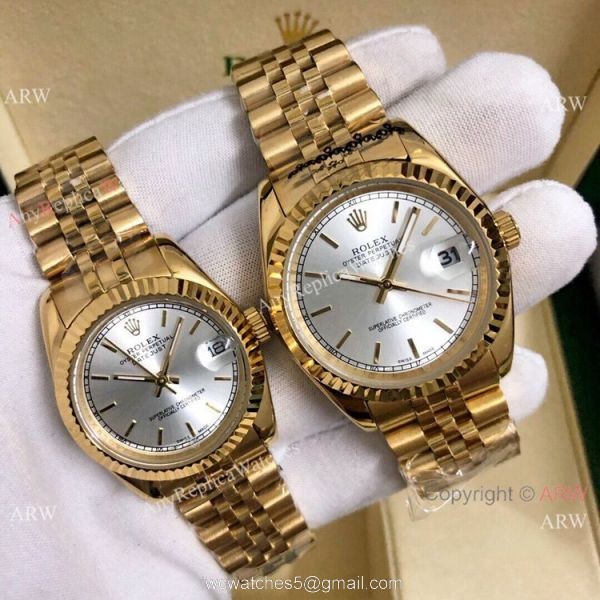 Buy Copy Rolex Datejust Jubilee 36mm and 31mm Watches All Gold White Roman 7