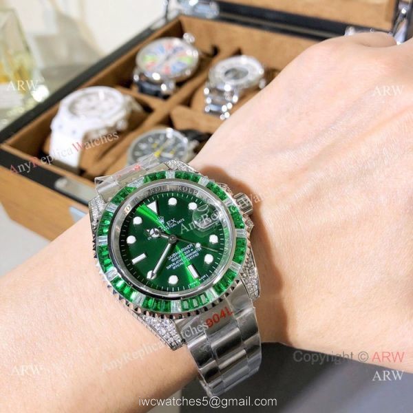 Nice Quality Copy Rolex Submariner Green Diamond Watches 40mm 7