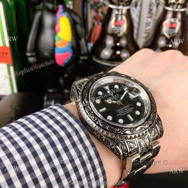 Best Replica Rolex Blue Face Submariner Engraving Blue Dial Watches 7