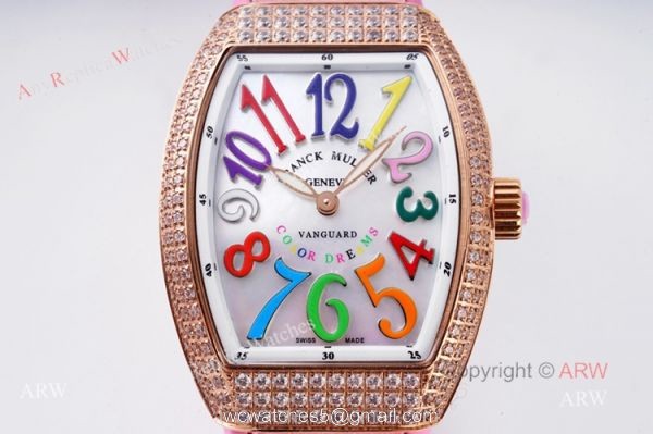 New Franck Muller Vanguard 32 Replica Ladies Watch With Pink Leather Strap 7