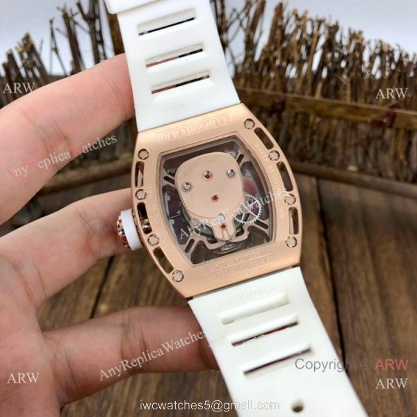 New Replica Richard Mille Skull RM52-01 Rose Gold White Rubber Strap Watch 7