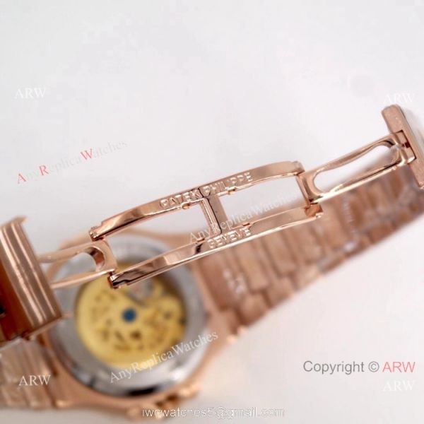 Copy Patek Philippe Skeleton Nautilus Watches Rose Gold 7