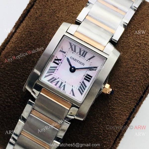 Super Clone Cartier Tank Francaise 2 Tone Rose Gold Pink Watch CC708177 7