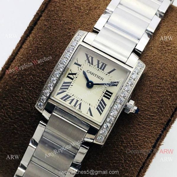 Super Clone Cartier Tank Francaise Cream Dial Diamond bezel Watch Quartz 7