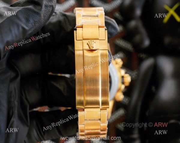 Best Replica Rolex Daytona Skeleton Montoya Yellow Gold Swiss 4130 Carbon Watch 7