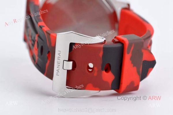 Copy Panerai PAM 00000 Luminor 44mm Watch Black Dial With Red Camo Rubber Band 7