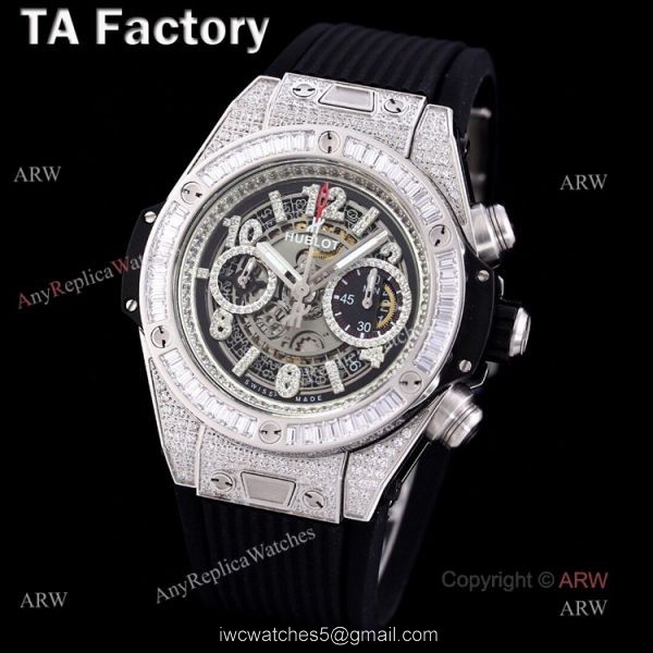 Hublot Big Bang Steel Diamonds Black Rubber Strap Replica Watches 7