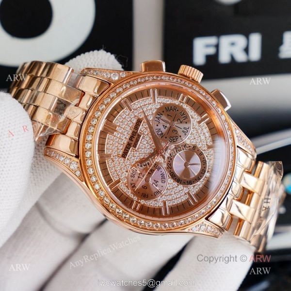 Top Replica Patek Philippe Iced Out Watch Swiss 9100 Movement 41mm 7