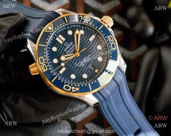 Best Quality Copy Omega Seamaster Diver 300M Watches Rose Gold and Blue 7