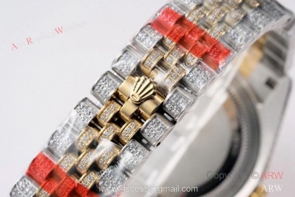 TW Factory Swiss Rolex Iced Out Datejust Watch Two Tone Grey Dial 41mm 7
