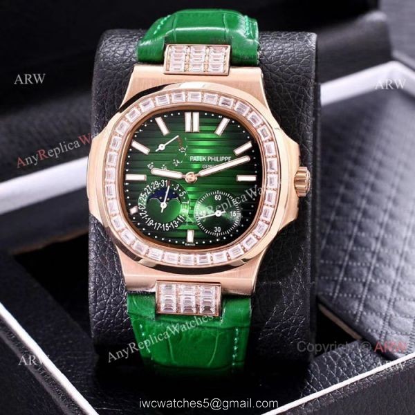 AAA Copy Patek Philippe Nautilus Power Reserve Watch Rose Gold Diamond Bezel 7