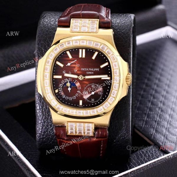 AAA Copy Patek Philippe Nautilus Yellow Gold Power Reserve Watches Diamond Bezel 7
