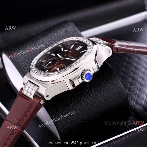 Clone Patek Philippe Nautilus Power Reserve Men Watches Diamond Bezel Gray Face 7