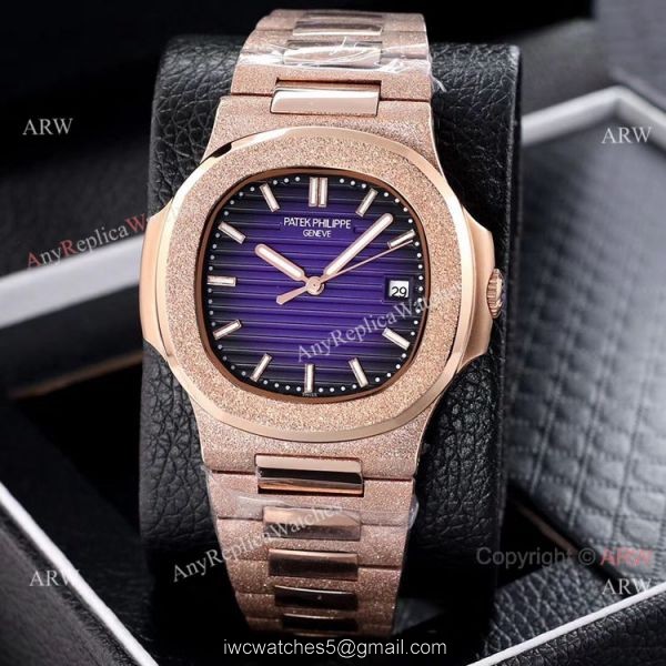 Best Clone Patek Philippe Nautilus Frosted Rose Gold Watches 40mm 7
